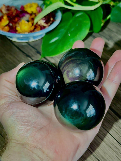Rainbow Obsidian Sphere for Healing, Self - reflection, & Emotional Insight - Hemlock & Honey