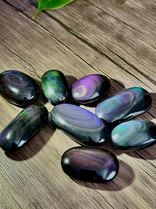 Rainbow Obsidian Palm Stone For Emotional healing, Grounding & Protection