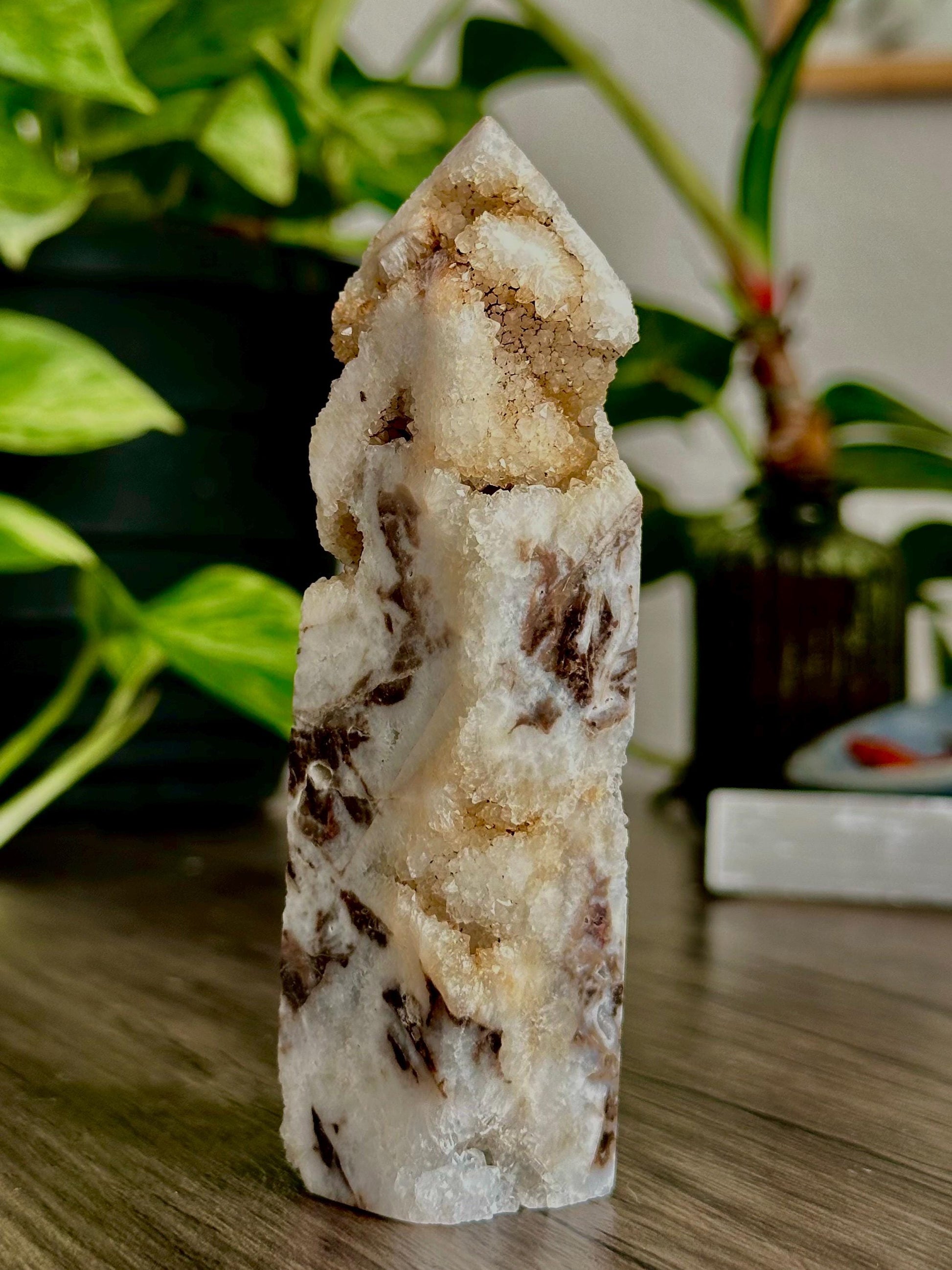 Sphalerite Druzy Tower For Burnout Recovery, Energy regulation + Grounding - Hemlock & Honey