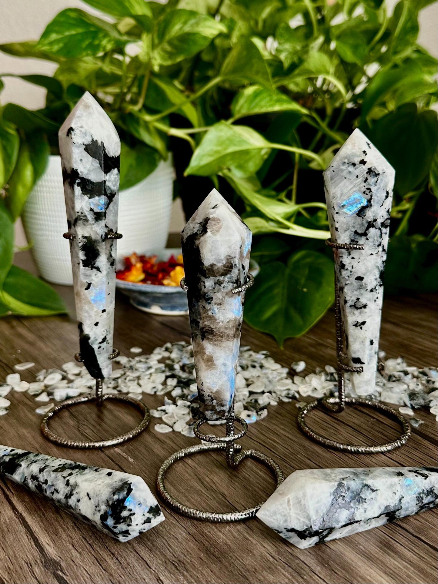 Rainbow Moonstone Scepters - Spiritual Guidance, Intuition + Emotional Awareness - Hemlock & Honey
