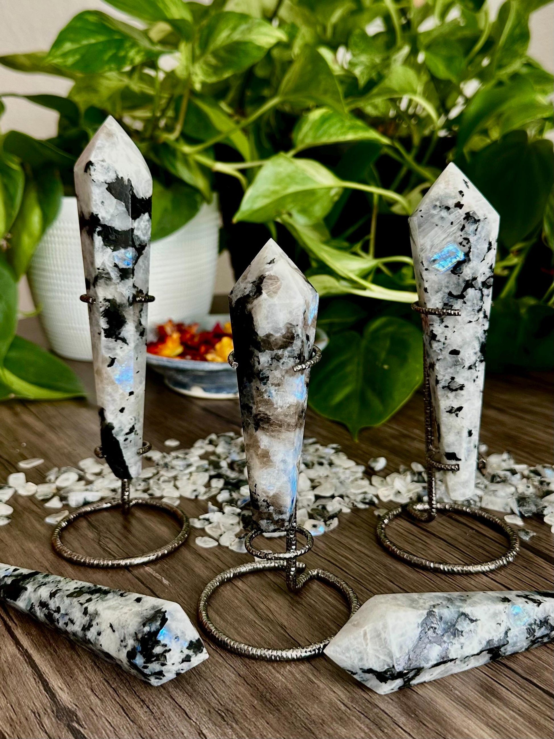 Rainbow Moonstone Scepters - Spiritual Guidance, Intuition + Emotional Awareness - Hemlock & Honey