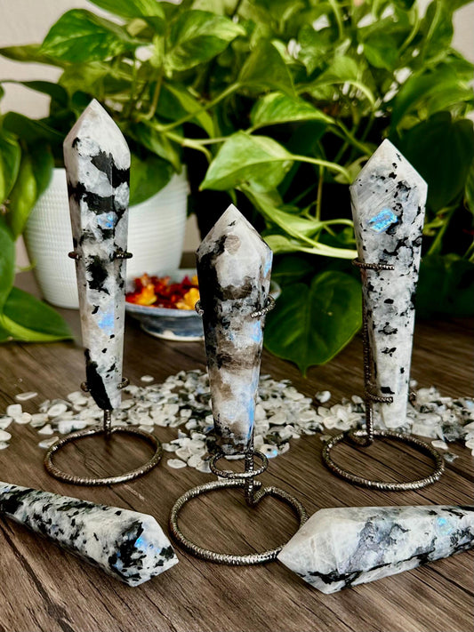 Rainbow Moonstone Scepters - Spiritual Guidance, Intuition + Emotional Awareness - Hemlock & Honey