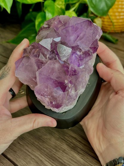 Amethyst Cluster with Custom Base- Spiritual grounding, Protection/Calmness, Emotional Balance